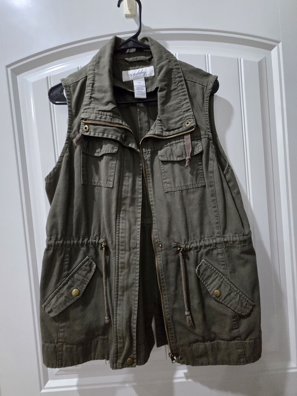 Sebby Olive Green Utility Vest with Drawstring Waist